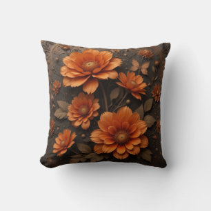 3d victorian burnt orange big flowers cushion