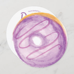 3D Watercolor Purple Doughnut Sprinkle Mix Round Invitation