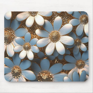 3D White and Gold Daisy Mouse Pad