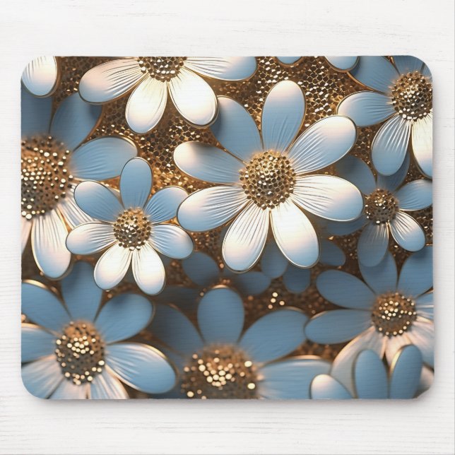 3D White and Gold Daisy  Mouse Pad (Front)