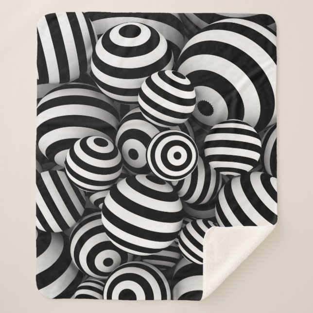 3D White Balls Black Lines Sherpa Blanket (Front)