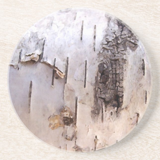3D White Birch Bark Coaster (Front)