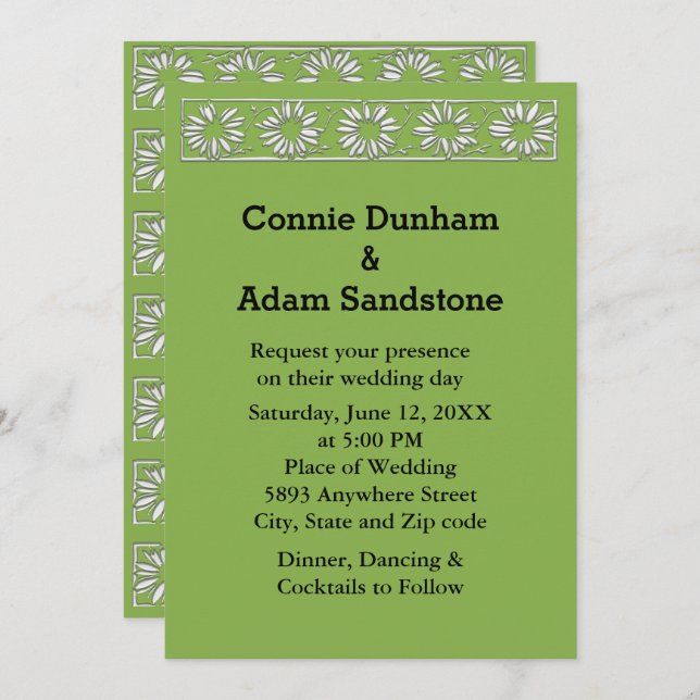 3D White Daisies Pattern Greenery Backgrd Wedding Invitation (Front/Back)