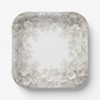 3D White Embossed Floral Elegant Wedding Paper Pla Plate
