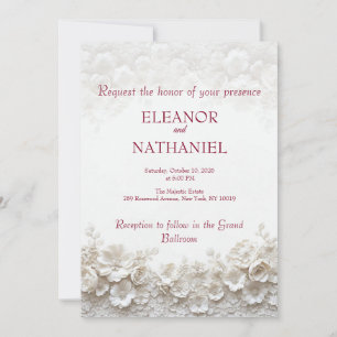 3D White Floral Burgundy Wedding Invite