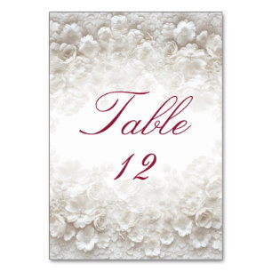 3D White Floral Burgundy Wedding Table Number