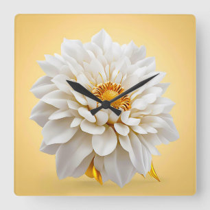🤍 3D White Flower Elegant Decor Square Wall Clock