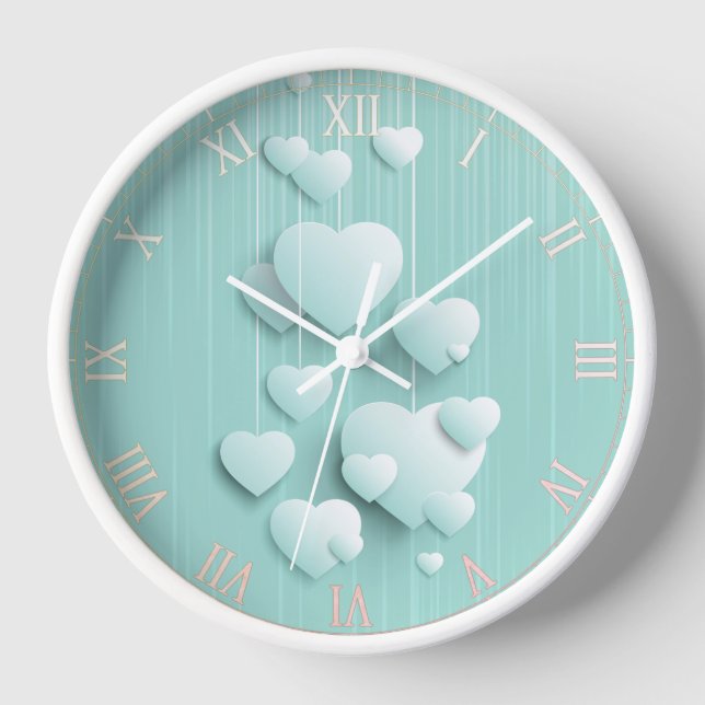3D white hearts   Clock (Front)