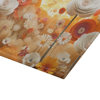 3D White orange flowers Cutting Board