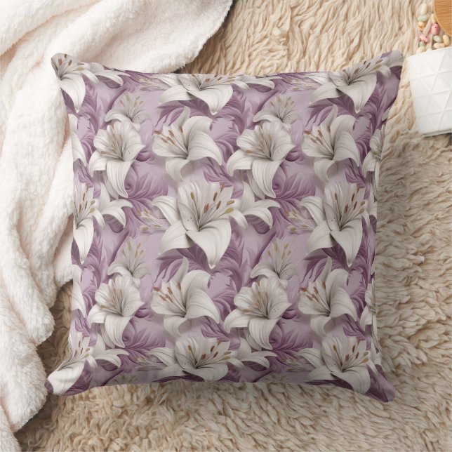 3d white pink purple lilies  cushion (Blanket)