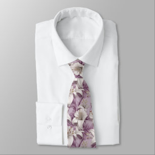 3d white pink purple lilies  tie