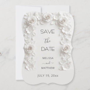 3D White Roses Save The Date Card
