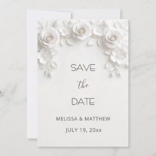 3D White Roses Save The Date Card
