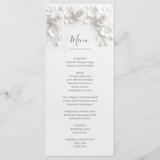3D White Sculptured Roses Menu (Front)