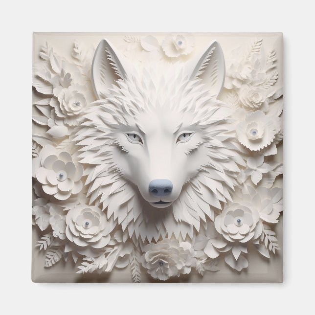 3D White Wolf Face Magnet (Front)
