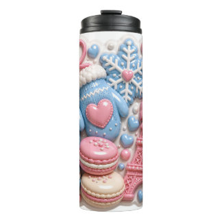 3D Winter France Eiffel Tower Macarons Puffy Thermal Tumbler