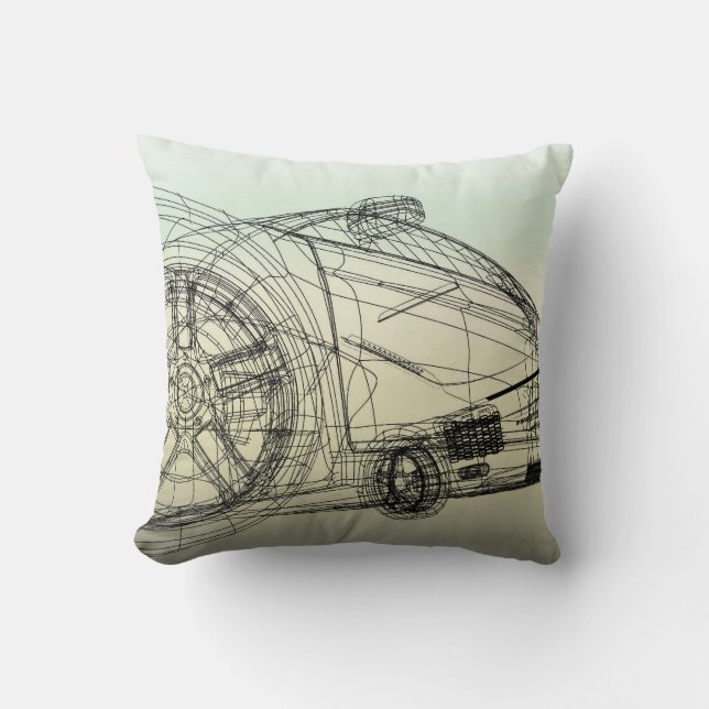 3D Wireframe Sports Car Cushion (Front)