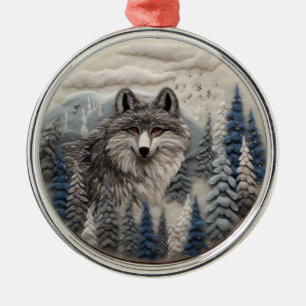 3D Wolf Woodland Chirstmas Animal  Metal Ornament