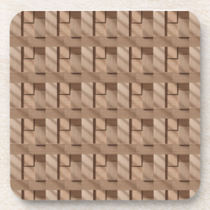 3D Wooden Block Pattern with Light Brown Grain and Coaster