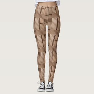 3D Wooden Block Pattern with Light Brown Grain and Leggings