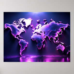 3D Wooden Wall Art Water Colour World Map Poster