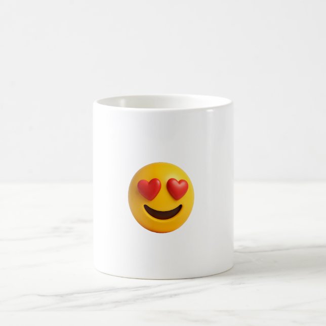 3d yellow smiling emoji face with heart shaped eye coffee mug (Center)