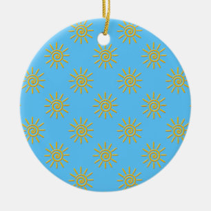 3D Yellow Sun Drawing Pattern Ceramic Ornament
