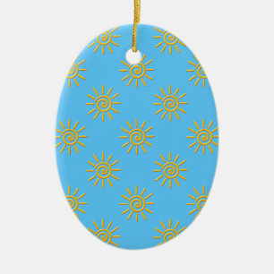 3D Yellow Sun Drawing Pattern Ceramic Ornament