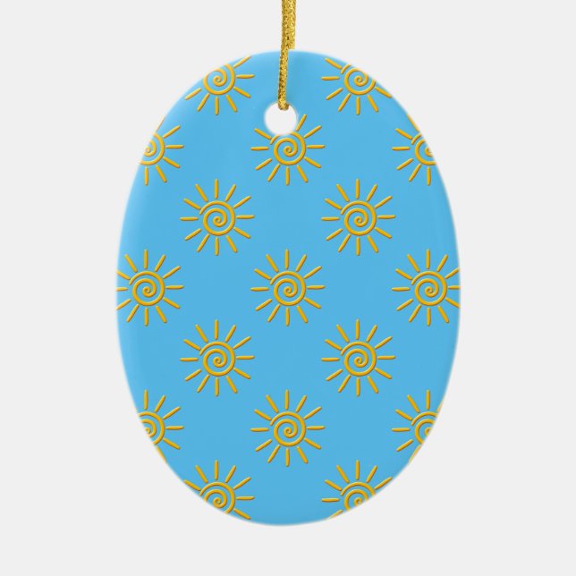 3D Yellow Sun Drawing Pattern Ceramic Ornament (Front)