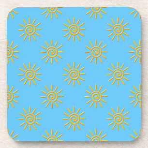 3D Yellow Sun Drawing Pattern Coaster