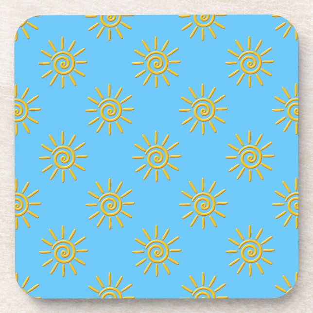 3D Yellow Sun Drawing Pattern Coaster (Front)