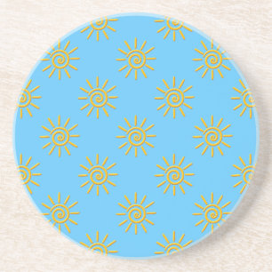 3D Yellow Sun Drawing Pattern Coaster