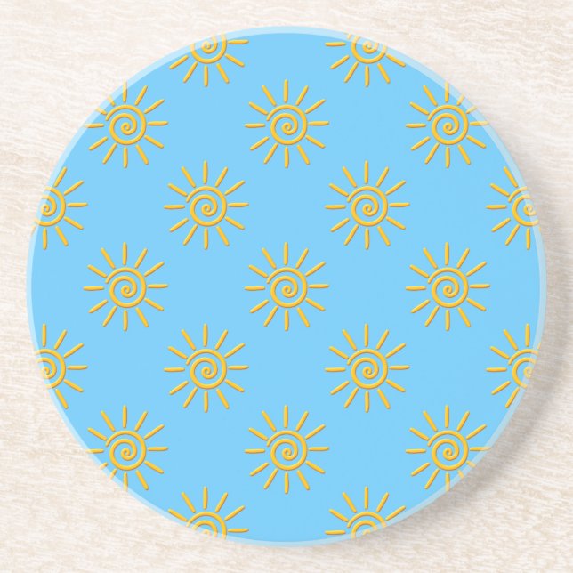 3D Yellow Sun Drawing Pattern Coaster (Front)