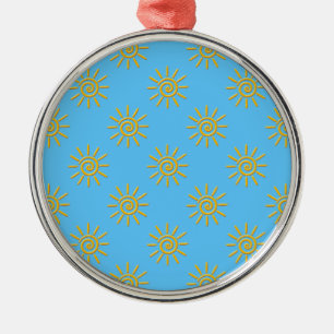 3D Yellow Sun Drawing Pattern Metal Ornament