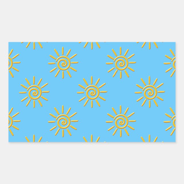 3D Yellow Sun Drawing Pattern Rectangular Sticker (Front)
