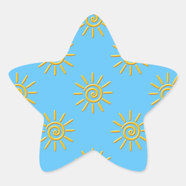 3D Yellow Sun Drawing Pattern Star Sticker (Front)