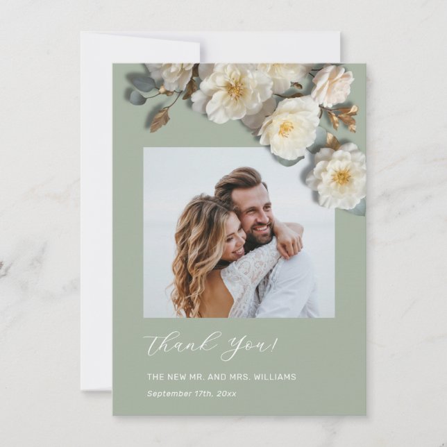 3D Yellow White Roses Thank You Card (Front)