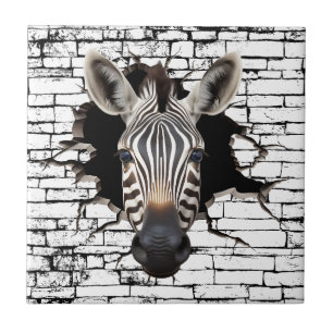 3D Zebra Wall Break Art – Realistic Safari Ceramic Tile