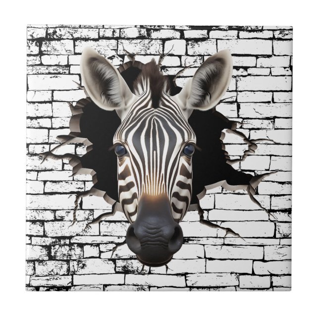 3D Zebra Wall Break Art – Realistic Safari Ceramic Tile (Front)