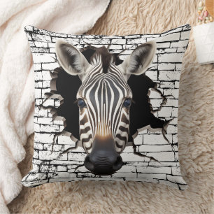 3D Zebra Wall Break Art – Realistic Safari Cushion