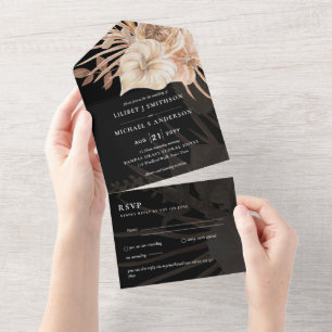 3in1 BOHO Pampas Grass Terracotta Wedding RSVP All In One Invitation