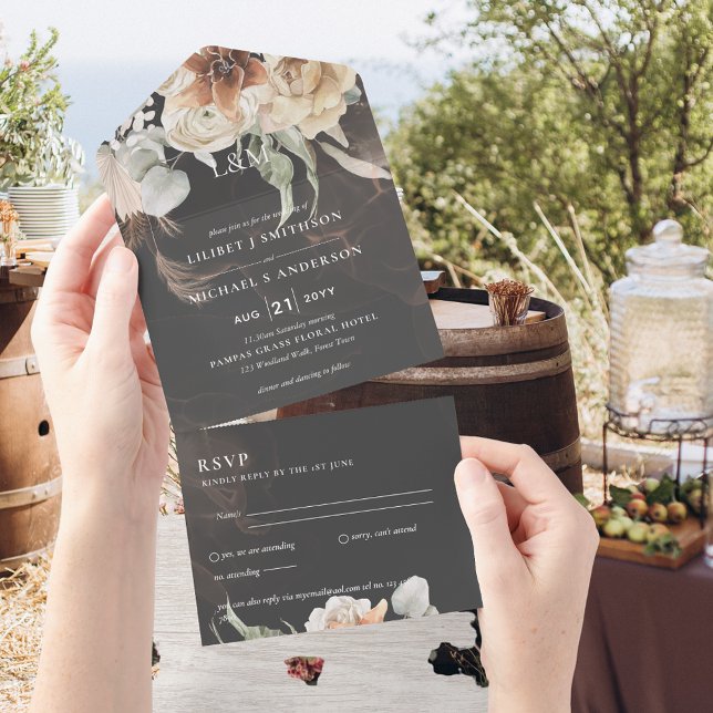 3in1 Boho Pampas Grass Wedding Invite and RSVP (Creator Uploaded)