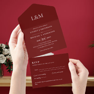 3in1 Burgundy Text Only Wedding Invite RSVP