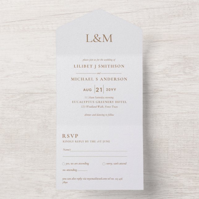 3in1 Classic White Gold Text Only Wedding Invite (Inside)