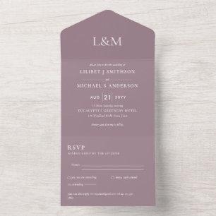 3in1 Dusty Wine Rose Pink Text Only Wedding Invite