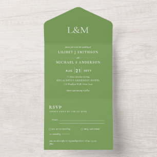 3in1 Foliage Green Text Only Wedding Invite RSVP