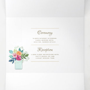 3in1 Fuschia Floral Wedding Invite and RSVP 