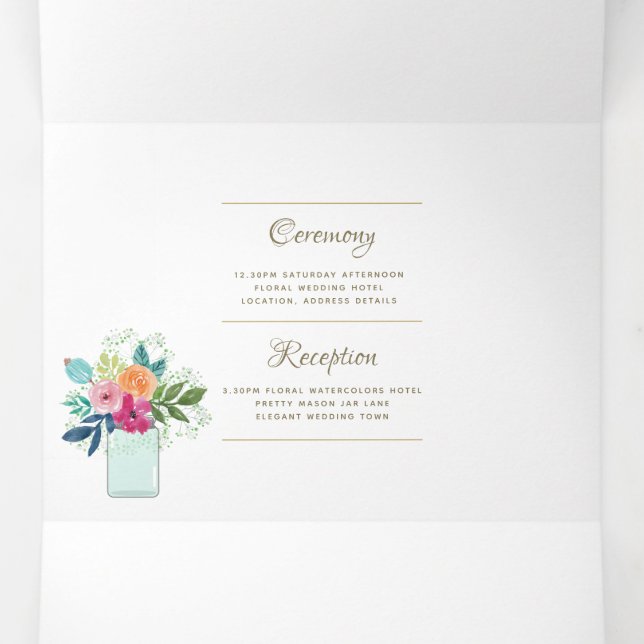 3in1 Fuschia Floral Wedding Invite and RSVP  (Inside Middle)