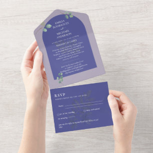 3in1 Greenery Eucalyptus Arch Wedding RSVP All In One Invitation