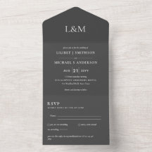 3in1 Slate Grey Text Only Wedding Invite RSVP